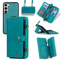MEGSHI 020 Series for Samsung Galaxy S23 Detachable 2-in-1 PU Leather+PC+TPU Phone Wallet Stand Case with Shoulder Strap - Blue