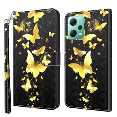 For Xiaomi Redmi Note 12 5G (China) / (India) / (Global) / Poco X5 5G Leather Phone Case 3D Pattern Printing Stand Wallet Cover - Golden Butterflies