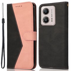For Motorola Moto G13 4G Anti-drop Stand Case Splicing PU Leather Wallet Phone Flip Cover - Black  /  Rose Gold