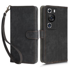 For Huawei P60 / P60 Pro Anti-collision Stand Cover RFID Blocking Wallet Leather Case with Strap - Black