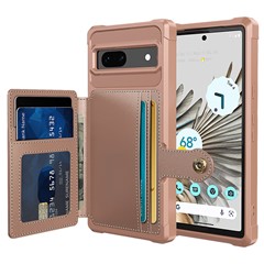 ZM03 For Google Pixel 7a Case PU Leather Coated TPU Card Holder Wallet Phone Cover - Pink