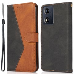 For Motorola Moto E13 4G Splicing PU Leather Wallet Phone Case Flip Stand Shockproof Cover - Black+Brown