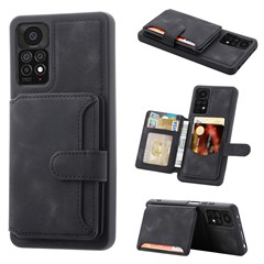 For Xiaomi Redmi Note 11 4G (Qualcomm) / Note 11S 4G RFID Blocking Phone Case Kickstand Wallet Leather+TPU Cover - Black