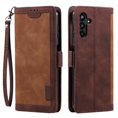 For Samsung Galaxy A24 4G (162.1 x 77.6 x 8.3mm) Leather Phone Case Stand Wallet Retro Color Splicing Cover with Strap - Brown