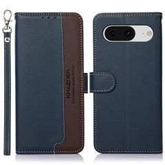 KHAZNEH RFID Blocking Case for Google Pixel 8 PU Leather Litchi Texture Wallet Stand Phone Cover - Blue