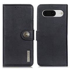 KHAZNEH for Google Pixel 8 Cowhide Texture Leather Case Wallet Stand Cell Phone Cover - Black