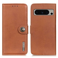 KHAZNEH for Google Pixel 8 Pro Wallet Stand Leather Phone Case Cowhide Texture Phone Cover - Brown