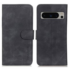 KHAZNEH For Google Pixel 8 Pro Retro Leather Phone Case Wallet Stand Cell Phone Cover - Black