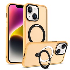 For iPhone 13 / 14 6.1 inch Compatible with MagSafe Phone Case PC+TPU Ring Kickstand Protective Cover - Orange