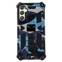 For Samsung Galaxy A24 4G (162.1 x 77.6 x 8.3mm) PC+TPU Phone Case Camouflage Kickstand Cell Phone Cover - Navy Blue