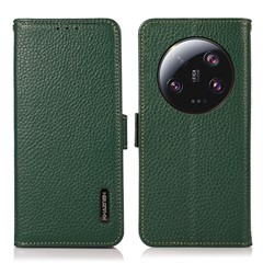 KHAZNEH For Xiaomi 13 Ultra RFID Blocking Genuine Cow Leather Phone Case Wallet Stand Flip Cover - Green