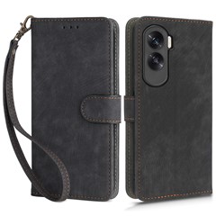 For Honor 90 Lite 5G / X50i 5G RFID Blocking PU Leather Case Cell Phone Wallet Stand Cover with Strap - Black