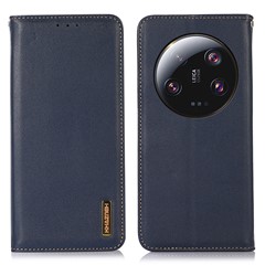 KHAZNEH For Xiaomi 13 Ultra Mobile Phone Cover RFID Blocking Genuine Cowhide Leather Stand Wallet Case - Blue