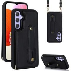 For Samsung Galaxy A14 4G / 5G Wristband Kickstand Card Holder Case PU Leather + TPU Shockproof Anti-Slip  Phone Cover - Black