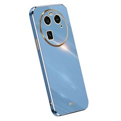 XINLI For Oppo Find X6 Gold Electroplated Phone Case Precise Lens Cut-out Flexible TPU Cover - Blue