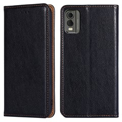 For Nokia C32 Solid Color Scratch Resistant Leather Wallet Phone Case Magnetic Closing Stand Cover - Black