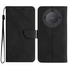 For Honor Magic5 Lite 5G / X9a 5G Anti-Drop Phone Case HT05 Skin-touch PU Leather Wallet Cover with Strap - Black