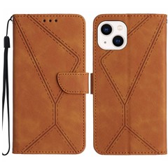 HT05 Wallet Cover for iPhone 14 Skin-touch Full Protection Phone Case PU Leather Shell - Brown