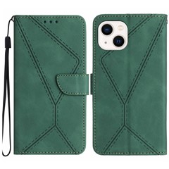 HT05 For iPhone 13 6.1 inch Skin-touch Fully Wrapped Phone Case Magnetic Clasp PU Leather Wallet Cover - Green