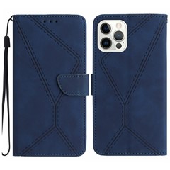 HT05 Phone Case for iPhone 13 Pro Max 6.7 inch Skin-touch PU Leather Flip Cover Magnetic Clasp Wallet Shell - Blue