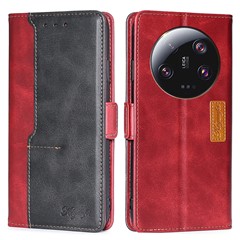 For Xiaomi 13 Ultra PU Leather Stand Cover Contrast Color Flip Wallet Phone Case - Red+Black
