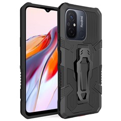MechWarrior Project Phone Case for Xiaomi Redmi 12C 4G Kickstand Belt Clip TPU+PC Back Cover - Black