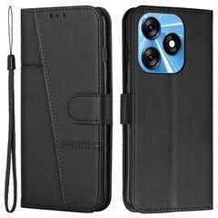 Phone Case for TECNO Spark 10C 4G Wallet Stand Folio Flip PU Leather Anti-Scratch Cell Phone Cover - Black
