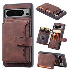 For Google Pixel 8 Pro RFID Blocking Wallet Case PU Leather Coated TPU Phone Kickstand Cover - Coffee