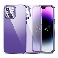 For iPhone 14 Pro Max Clear Phone Case TPU+PC Shockproof Cover with Camera Lens Protector - Transparent Purple