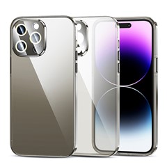 For iPhone 14 Pro Transparent Phone Cover TPU+PC Protective Case with Full Protection Camera Lens Protector - Transparent Black