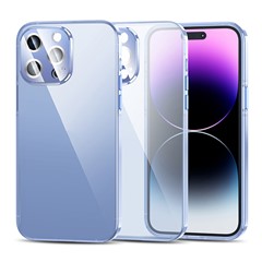For iPhone 14 Pro Transparent Phone Cover TPU+PC Protective Case with Full Protection Camera Lens Protector - Transparent Blue