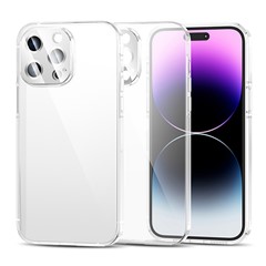 For iPhone 14 Pro Transparent Phone Cover TPU+PC Protective Case with Full Protection Camera Lens Protector - Transparent