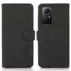 KHAZNEH Phone Case for Xiaomi Redmi Note 12S 4G Textured PU Leather Flip Wallet Stand Cover - Black