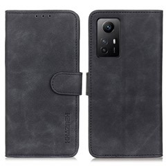 KHAZNEH For Xiaomi Redmi Note 12S 4G Retro Texture Phone Case PU Leather Phone Stand Wallet Protective Cover - Black