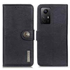 KHAZNEH For Xiaomi Redmi Note 12S 4G PU Leather Case Wallet Stand Cowhide Texture Phone Cover - Black