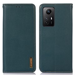 KHAZNEH For Xiaomi Redmi Note 12S 4G Genuine Cowhide Leather Phone Case RFID Blocking Wallet Stand Cover - Green