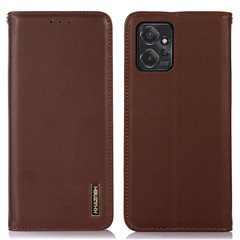 KHAZNEH For Motorola Moto G Power 5G Genuine Cowhide Leather Wallet Phone Case RFID Blocking Stand Magnetic Cover - Brown