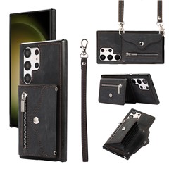 Kickstand Shell for Samsung Galaxy S23 Ultra RFID Blocking Card Bag Phone Case PU Leather+TPU Cover - Black