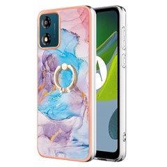 For Motorola Moto E13 4G Case with Ring Kickstand IMD Marble Pattern TPU Back Cover - Milky Way Marble Blue