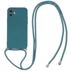 Rubberized Phone Case for iPhone 11 , Fiber Lining TPU Back Cover with Long Lanyard - Army Green