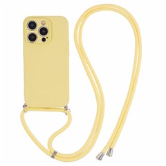 For iPhone 14 Pro Max Case Rubberized TPU Fiber Lining Phone Cover with Long Lanyard - Yellow