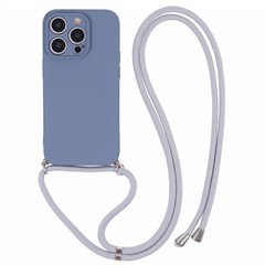 For iPhone 14 Pro Max Case Rubberized TPU Fiber Lining Phone Cover with Long Lanyard - Lavender Grey