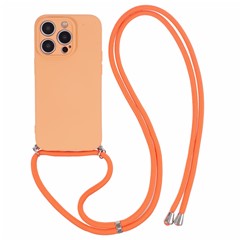 For iPhone 14 Pro Max Case Rubberized TPU Fiber Lining Phone Cover with Long Lanyard - Orange