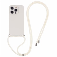 For iPhone 14 Pro Max Case Rubberized TPU Fiber Lining Phone Cover with Long Lanyard - White