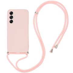 For Samsung Galaxy A54 5G Fiber Lining TPU Cover Rubberized Phone Case with Long Lanyard - Pink