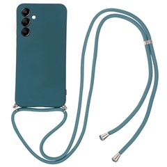 For Samsung Galaxy A54 5G Fiber Lining TPU Cover Rubberized Phone Case with Long Lanyard - Army Green