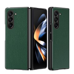 Phone Case for Samsung Galaxy Z Fold5 5G Litchi Texture PU Leather Coated PC Phone Cover - Green