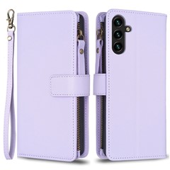 BF Style-19 for Samsung Galaxy A24 4G (162.1 x 77.6 x 8.3mm) Wallet Case Zipper Pocket PU Leather + TPU Stand Phone Cover - Purple