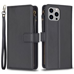 BF Style-19 for iPhone 14 Pro Max Wallet PU Leather Case Zipper Pocket Stand Mobile Phone Cover - Black