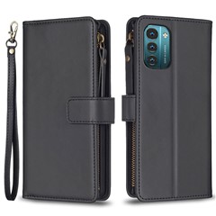 BF Style-19 for Nokia G21 / G11 4G PU Leather Phone Case Zipper Pocket Wallet Cover with Stand - Black